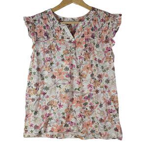 Workshop Republic Clothing Floral Print Tunic Top Pink Small Smocked Sleeveless